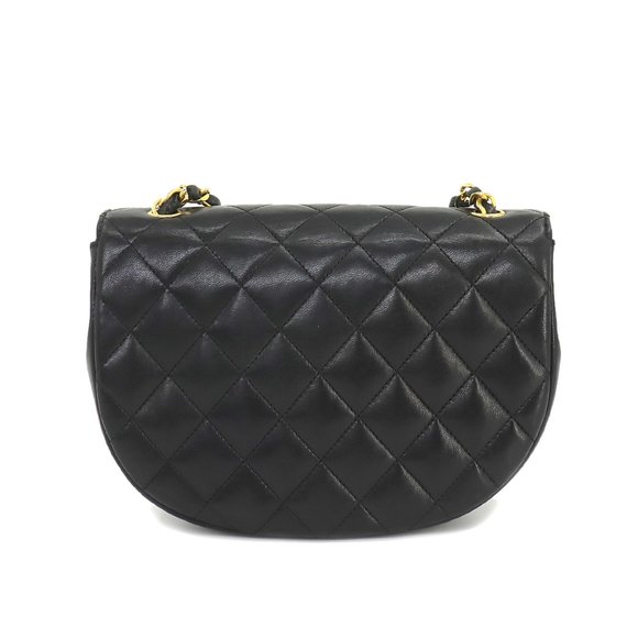 CHANEL Matelasse Half Moon Chain Shoulder Bag Leather Black Gold Hardware Vin... - Picture 2 of 10